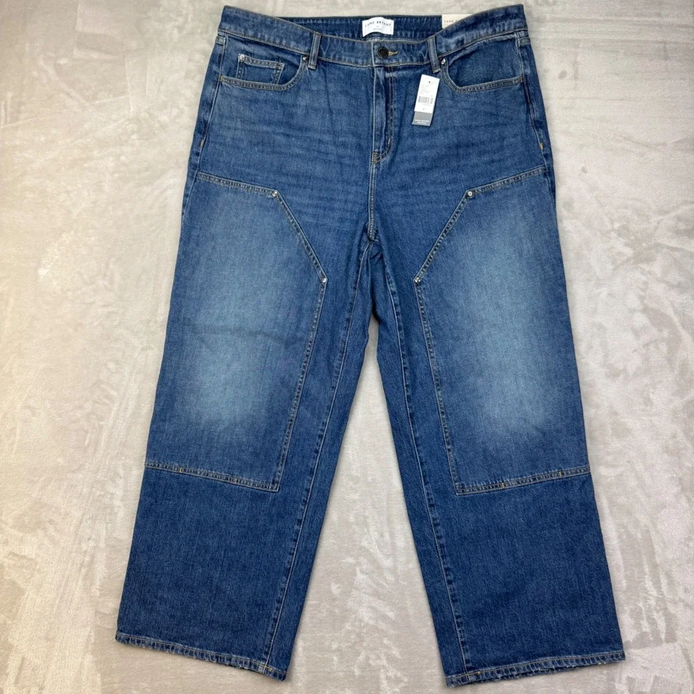 Lane Bryant Double Knee‎ Carpenter Wide Leg Jeans Womens 18 Blue High Rise New